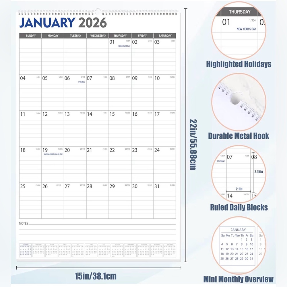 Large Wall Calendar Jan 2026 - June 2027 - Picture 6 of 6